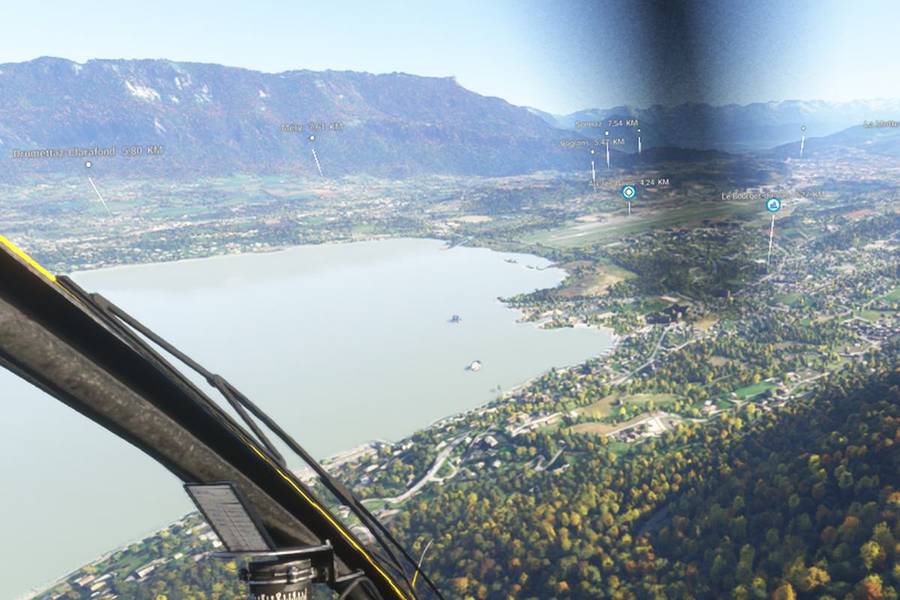 Aix-les-Bains vu depuis le simulateur d’hélicoptère HélicoSimu