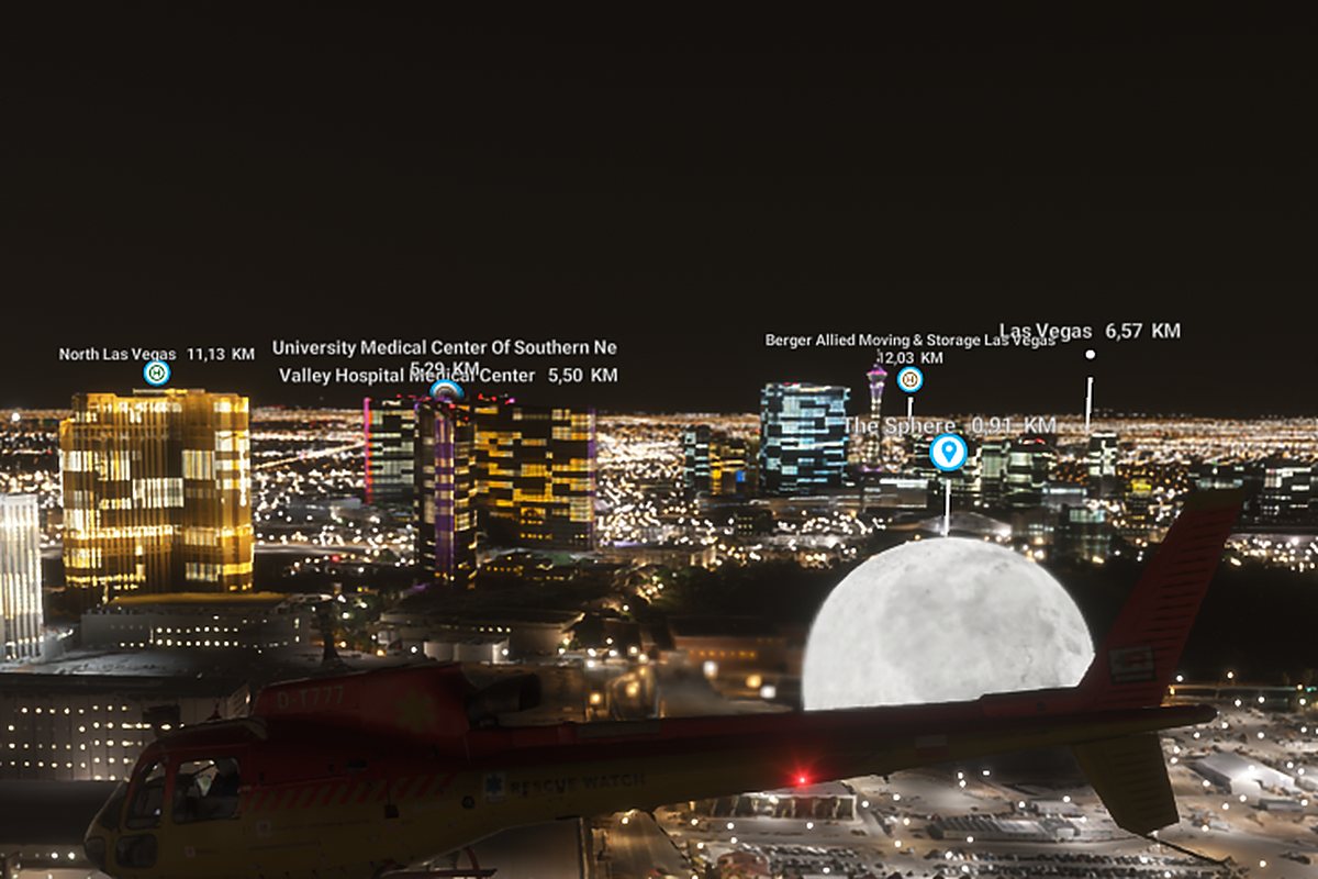 Las Vegas de nuit vu depuis le simulateur d’hélicoptère HélicoSimu